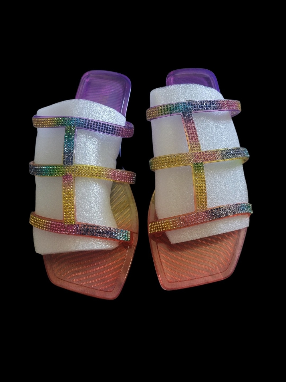Rainbow Crystal Strap Slide Sandals